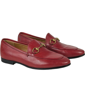 GUCCI Red Leather Jordaan Gold Horsebit Loafers UK 2 EU 35