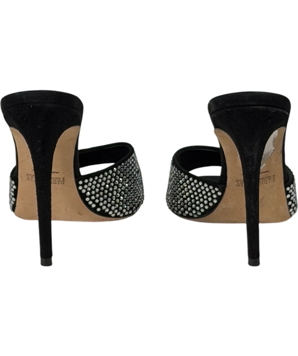 PARIS TEXAS Holly Crystal-embellished Suede Stiletto Mules In Black UK 5 EU 38