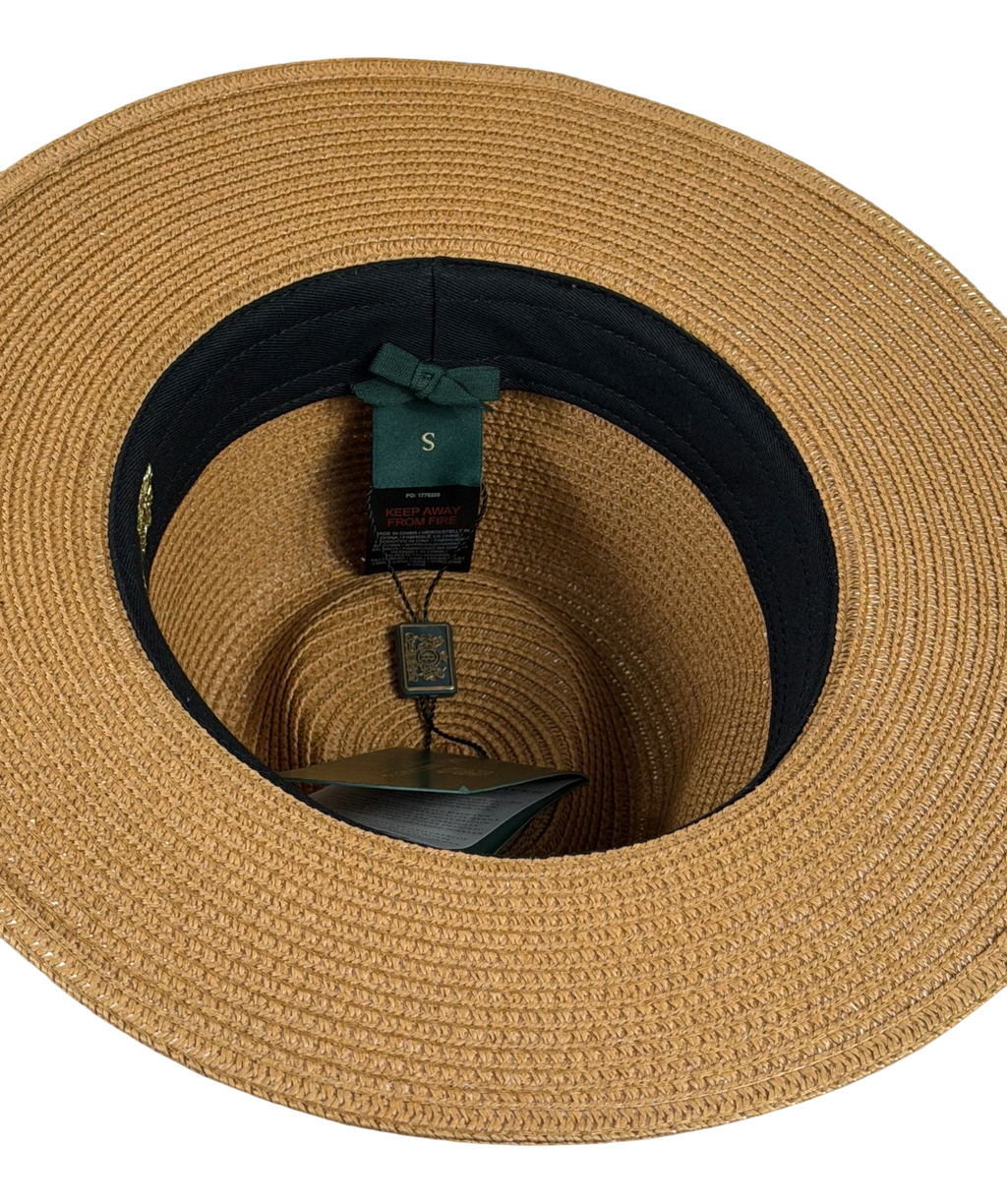HOLLAND COOPER Francesca Hat Camel / Navy Blue With Gold Logo UK S