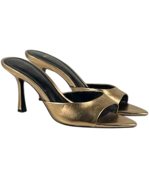 MANGO Pepic Gold Metallic Pointed Heeled Mules UK 4 EU 37