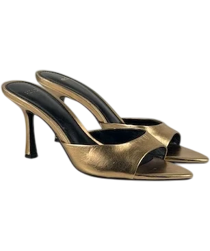 MANGO Pepic Gold Metallic Pointed Heeled Mules UK 4 EU 37