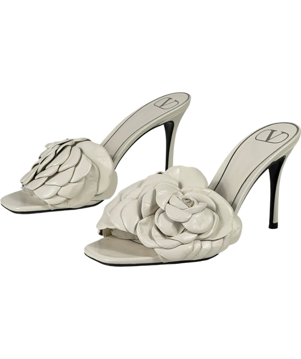 VALENTINO GARAVANI Cream Atelier 03 Rose Edition 90 Leather Mules In Avorio UK 5 EU 38