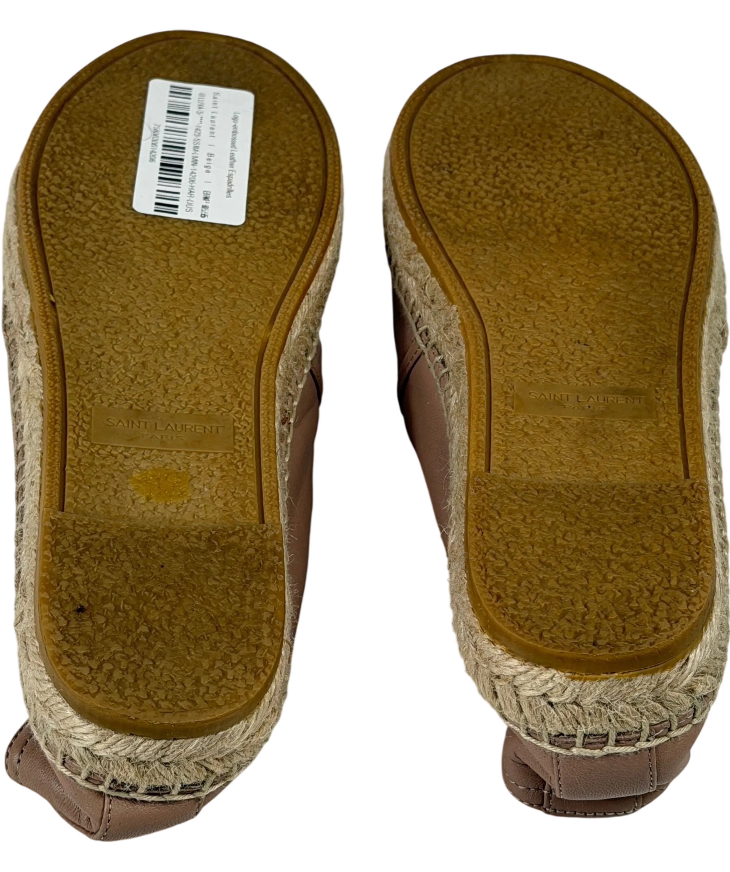 YSL Beige Cassandre Embossed  YSL Logo Lambskin Leather Espadrilles UK 4.5 EU 37.5