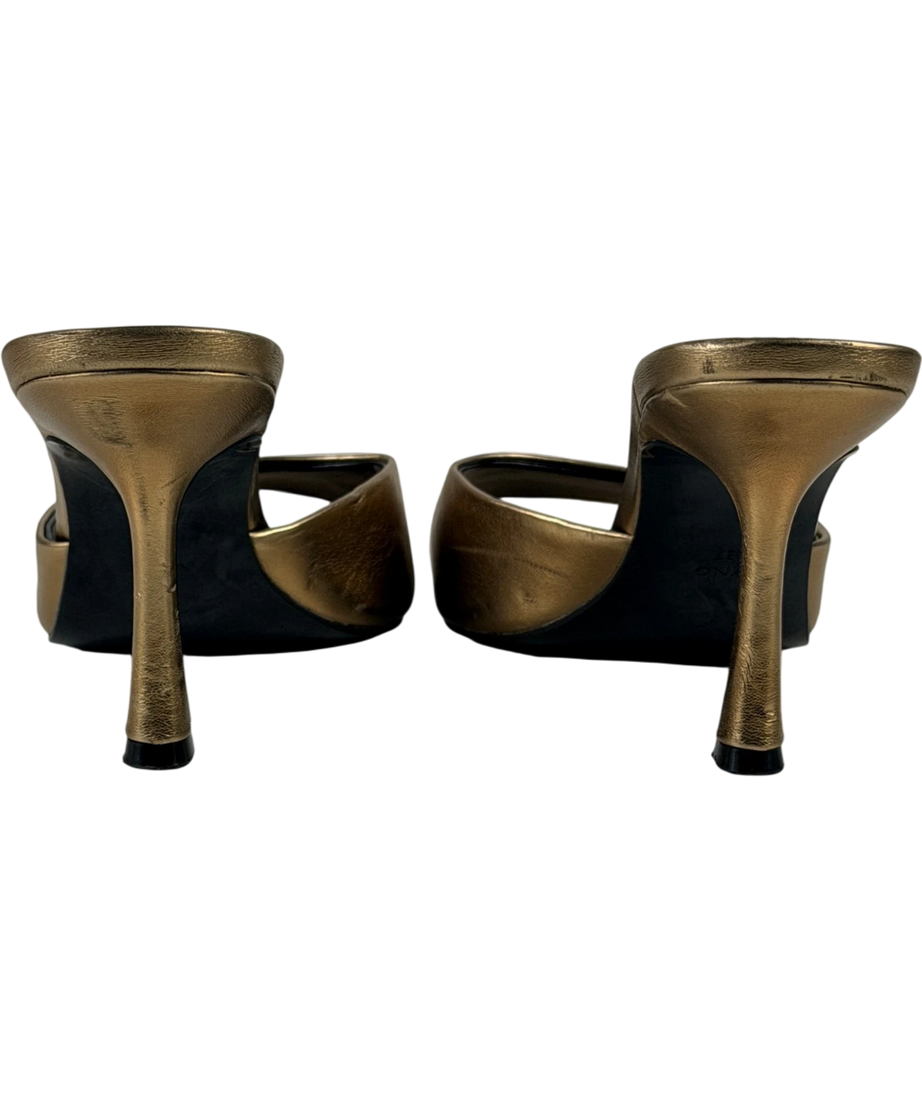 MANGO Pepic Gold Metallic Pointed Heeled Mules UK 4 EU 37