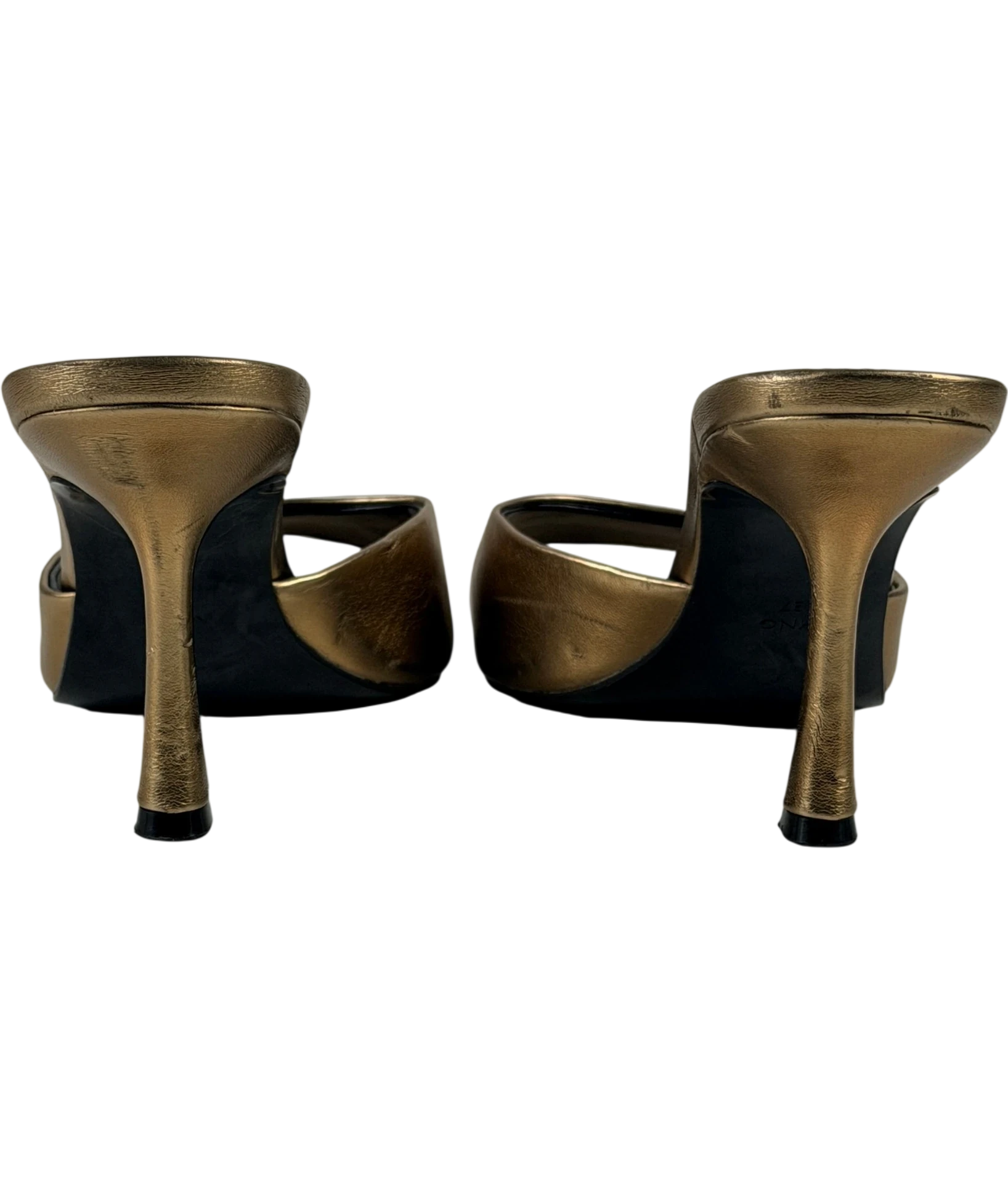 MANGO Pepic Gold Metallic Pointed Heeled Mules UK 4 EU 37