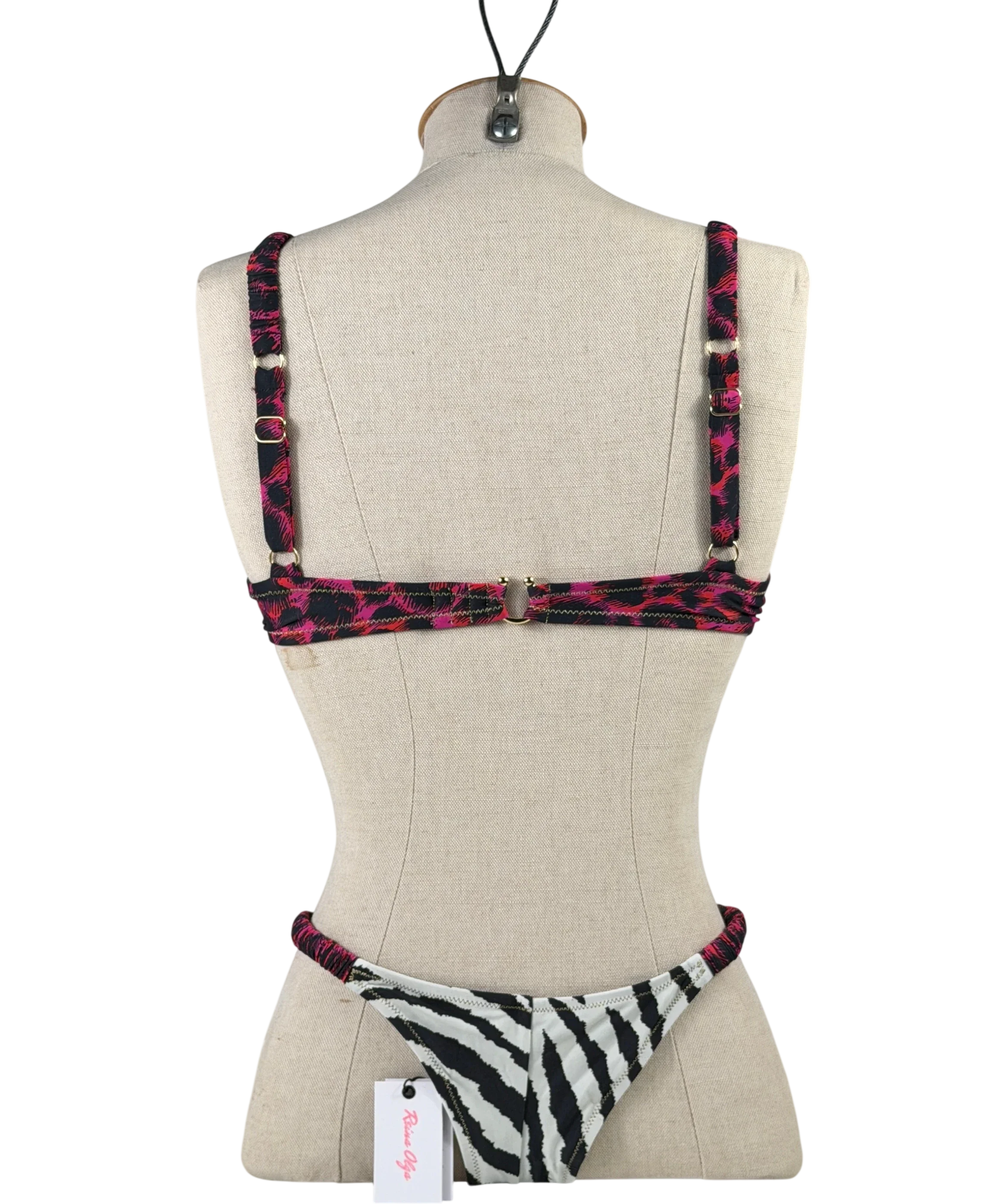 REINA OLGA Black Marti Zebra And Leopard Print Bikini Set Sz1 UK S