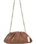 BY ANTHROPOLOGIE  Chocolate Brown Oversized Woven Clutch Bag with chain strap