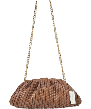 BY ANTHROPOLOGIE  Chocolate Brown Oversized Woven Clutch Bag with chain strap