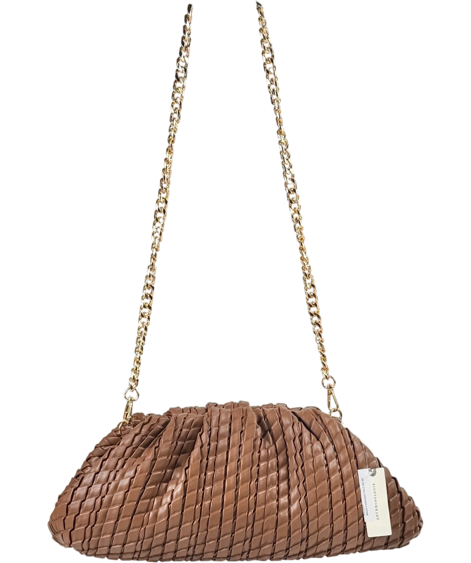 BY ANTHROPOLOGIE  Chocolate Brown Oversized Woven Clutch Bag with chain strap