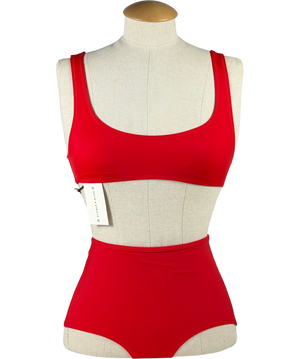 SOLID & STRIPED Red Scoop Neck High Waisted Bikini Set UK XS