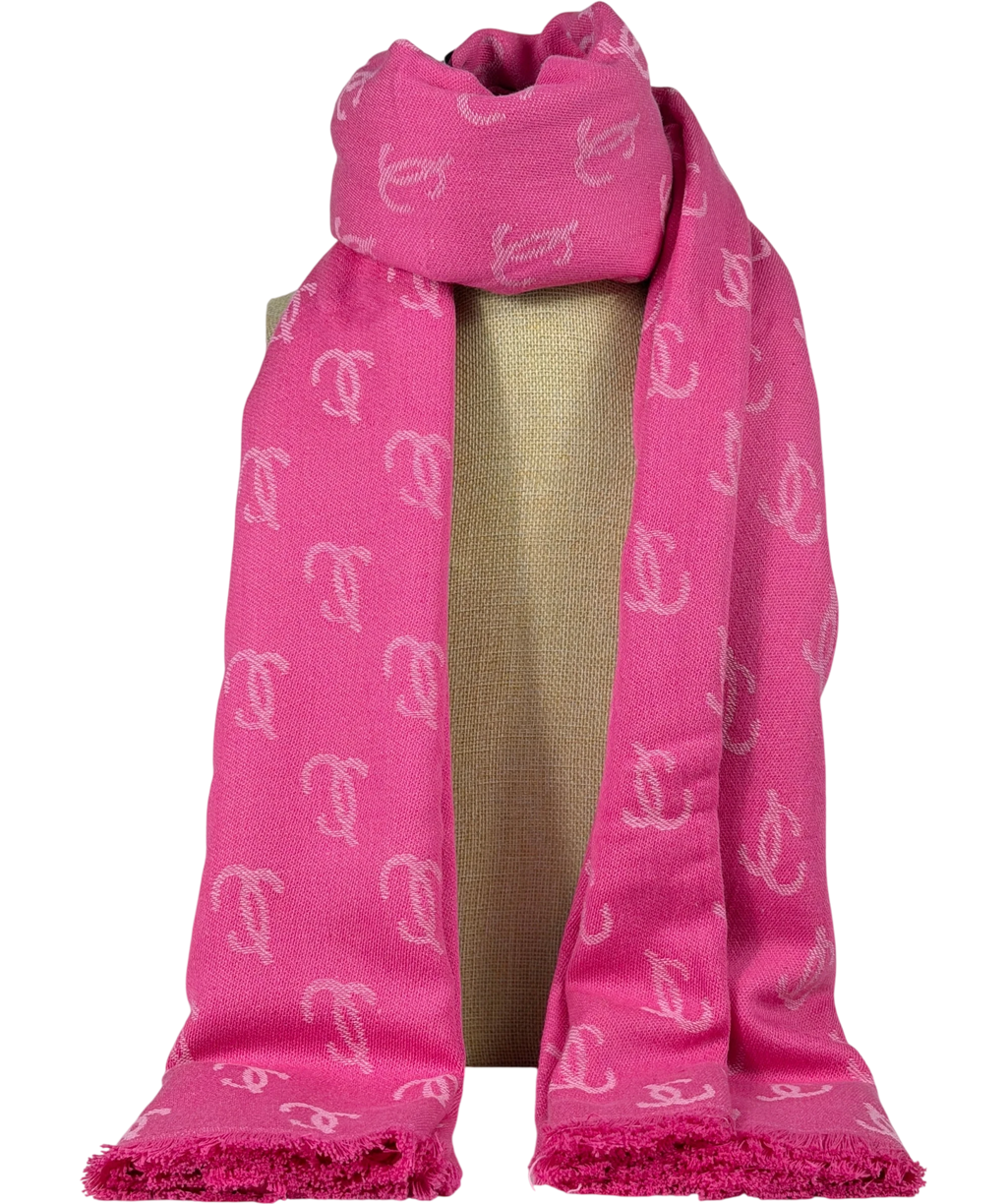 Jimmy Choo Pink Cotton Monogram Scarf One Size
