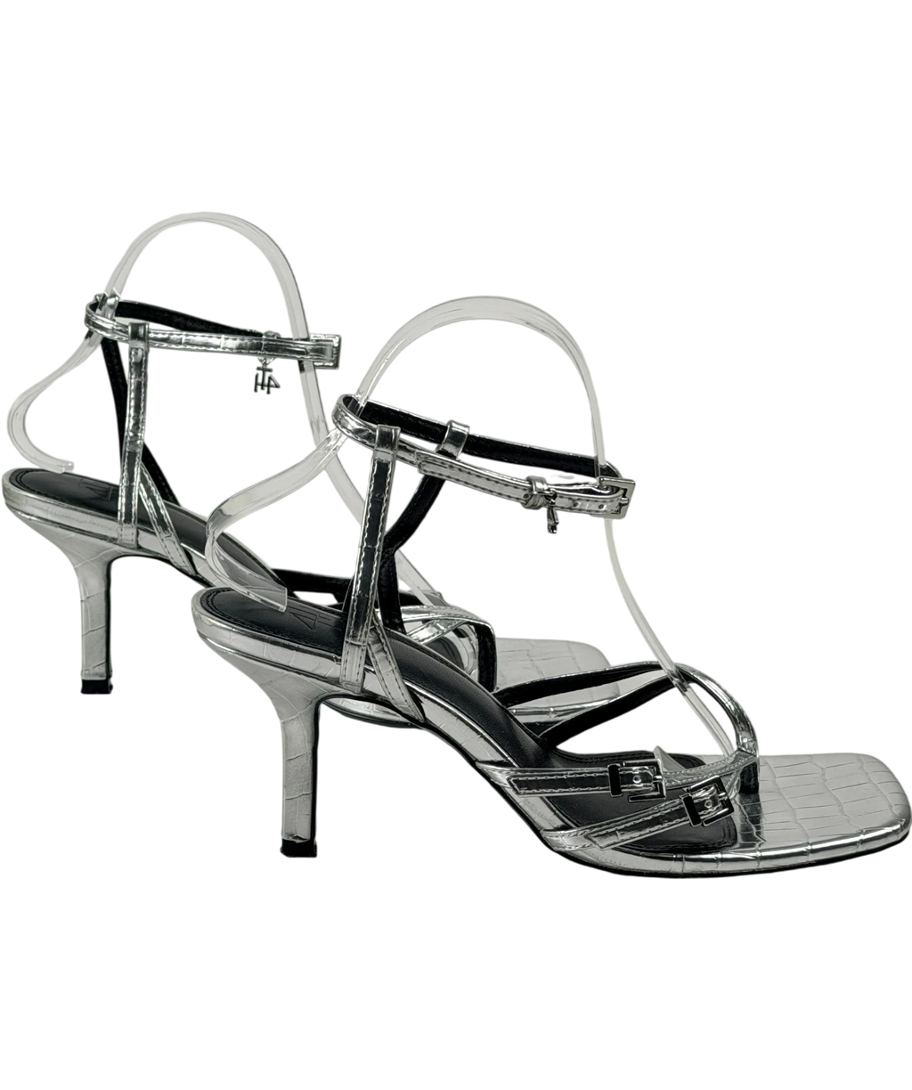 4th & Reckless Metallic Chicago Silver Buckle Heeled Sandals UK 7 EU 40
