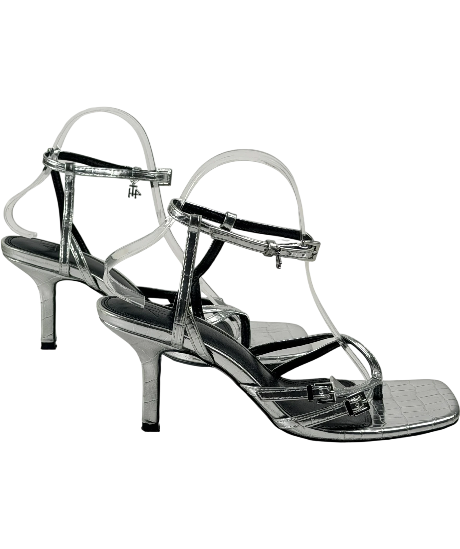 4th & Reckless Metallic Chicago Silver Buckle Heeled Sandals UK 7 EU 40