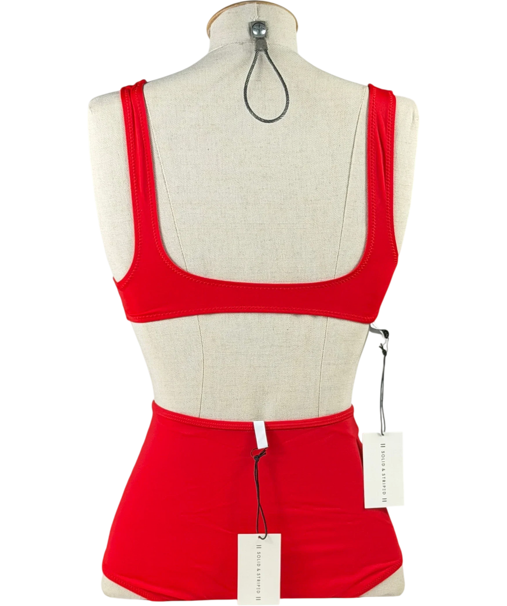 SOLID & STRIPED Red Scoop Neck High Waisted Bikini Set UK XS