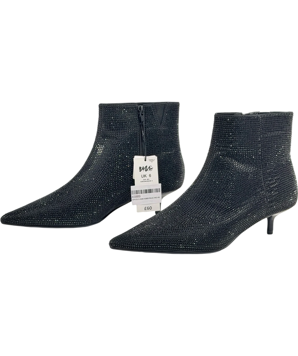 M&S Collection Wide Fit Satin Hotfix Kitten Heel Ankle Boots, Black UK 6 EU 39