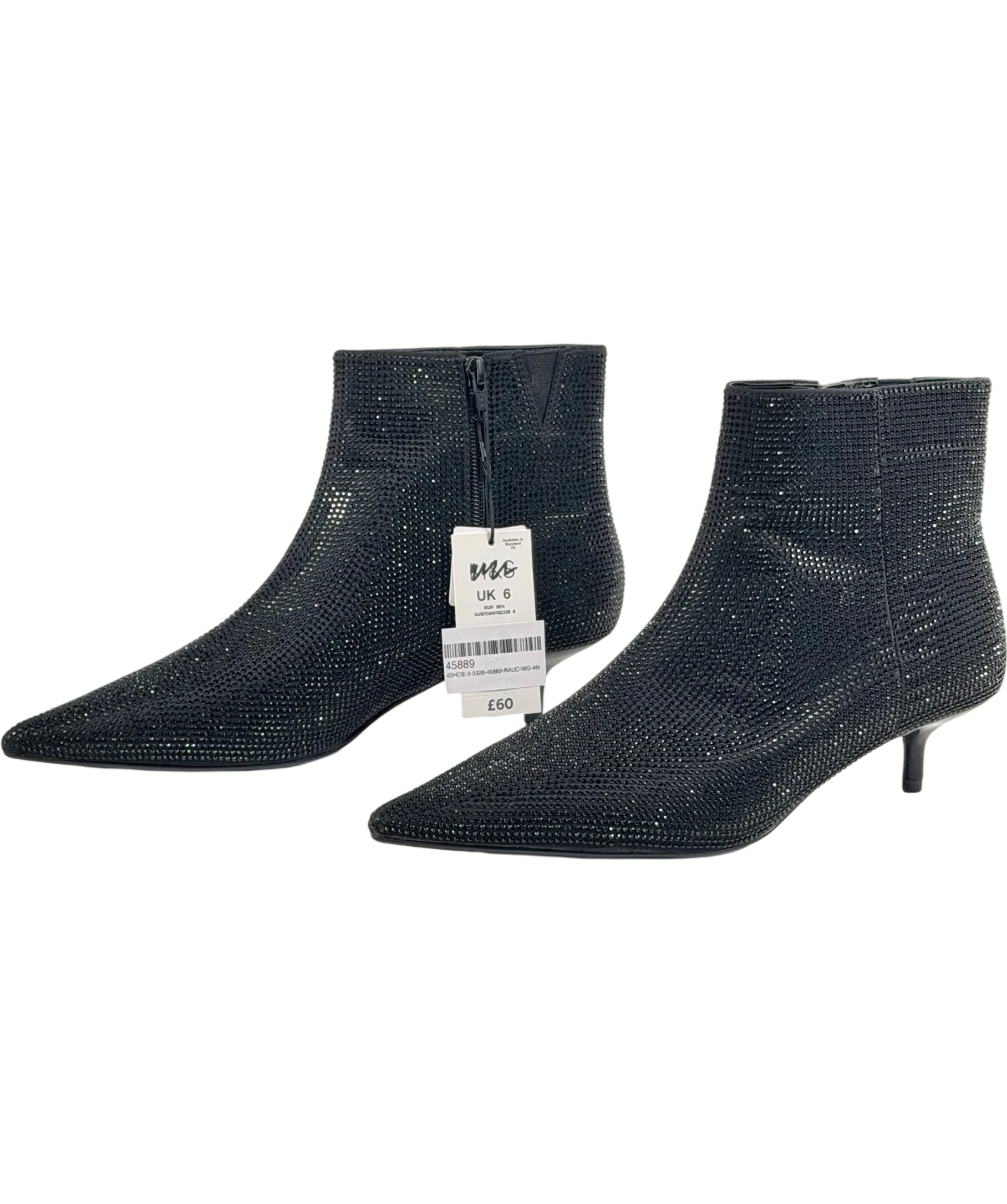 M&S Collection Wide Fit Satin Hotfix Kitten Heel Ankle Boots, Black UK 6 EU 39