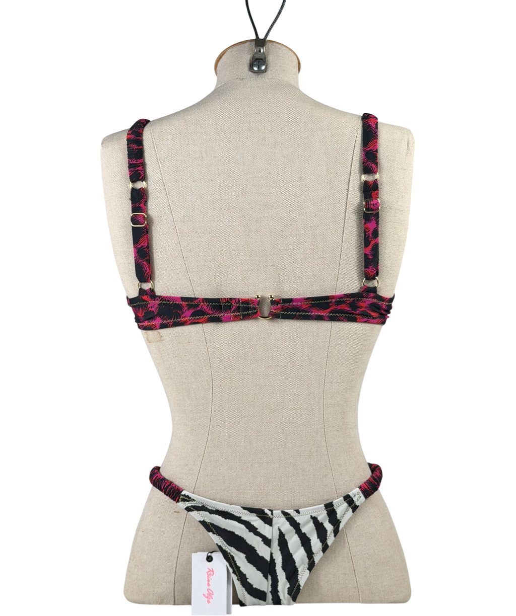 REINA OLGA Black Marti Zebra And Leopard Print Bikini Set Sz1 UK S