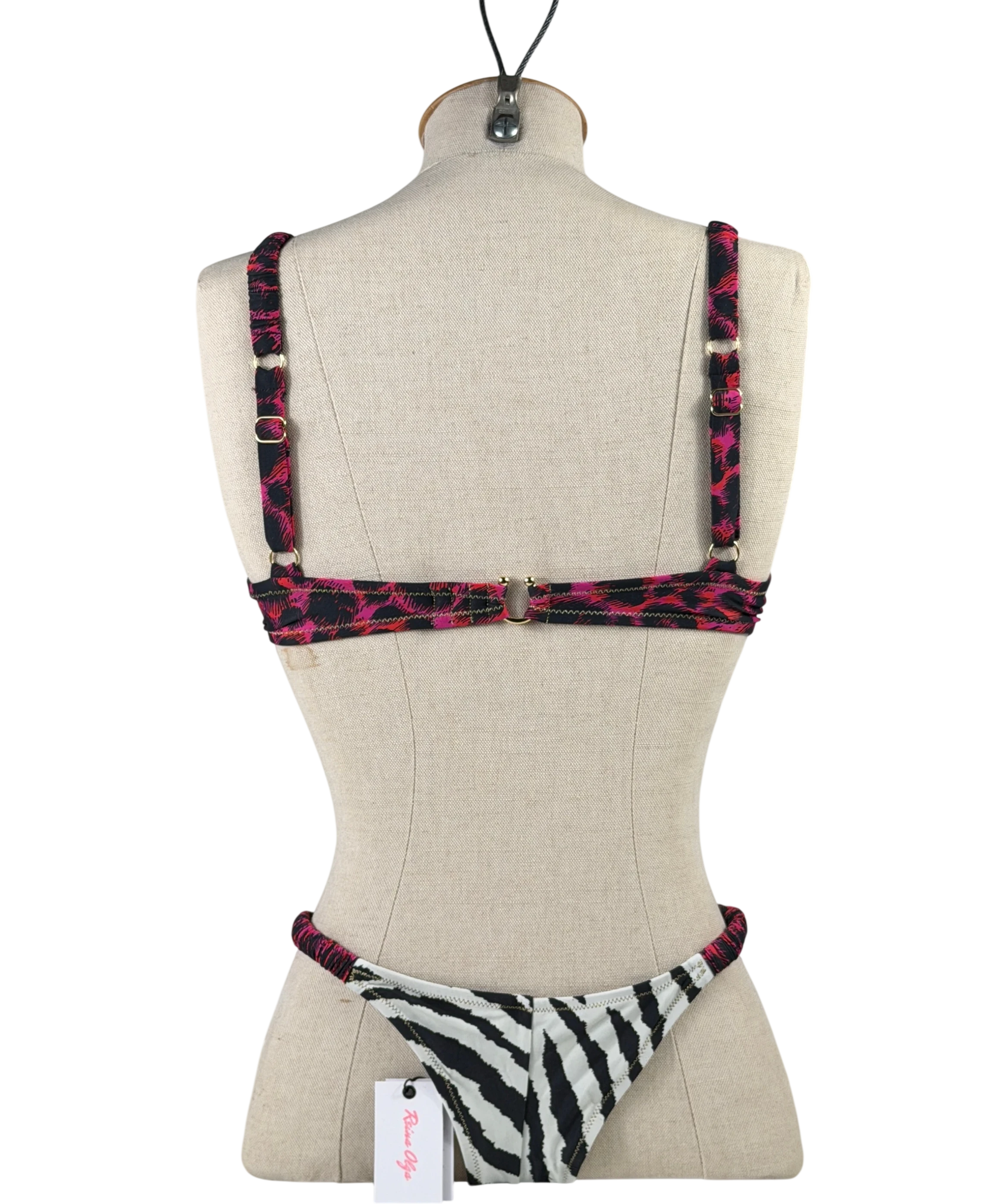 REINA OLGA Black Marti Zebra And Leopard Print Bikini Set Sz1 UK S