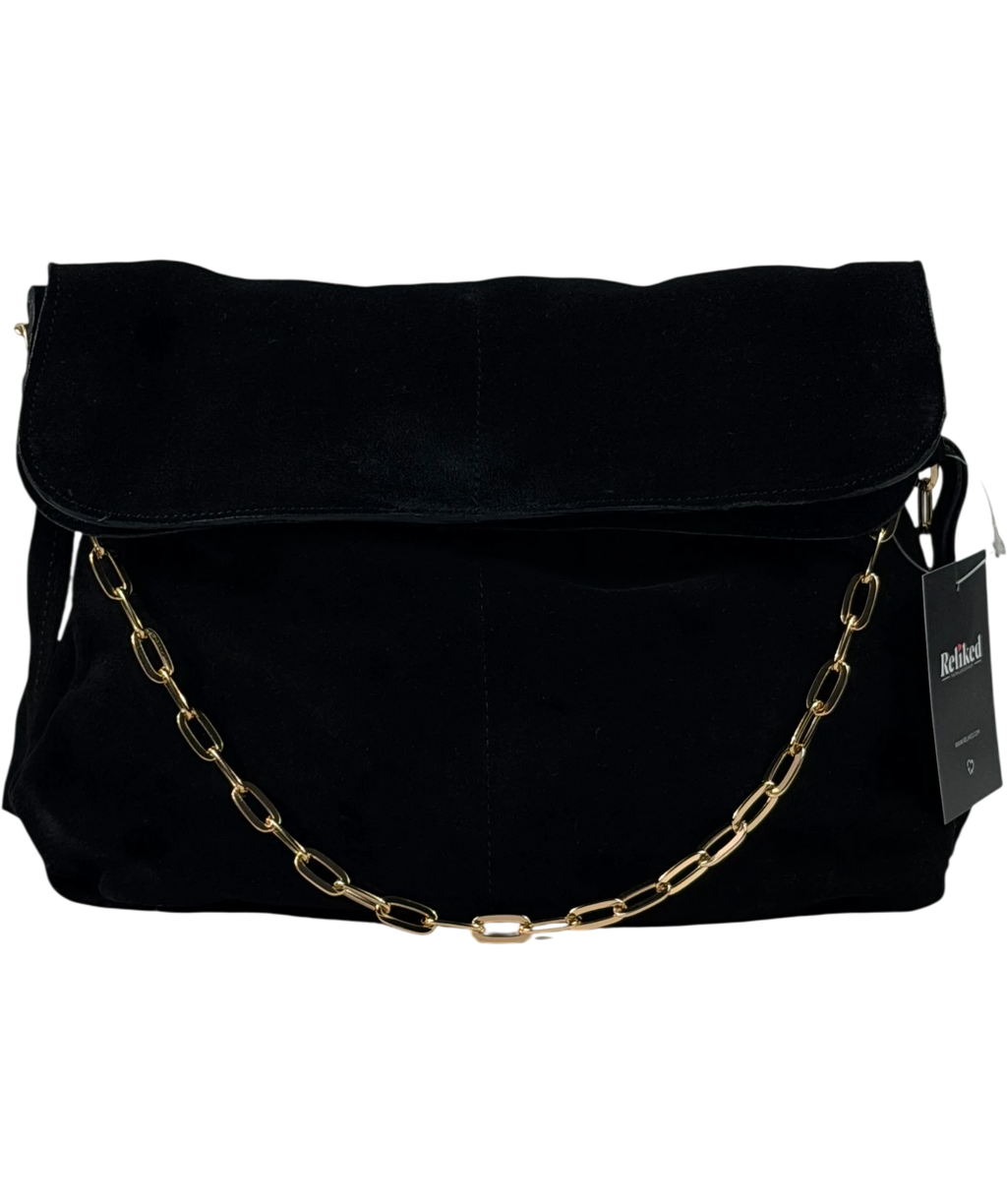 River Island Black Real Suede Chain Slouch Shoulder Bag
