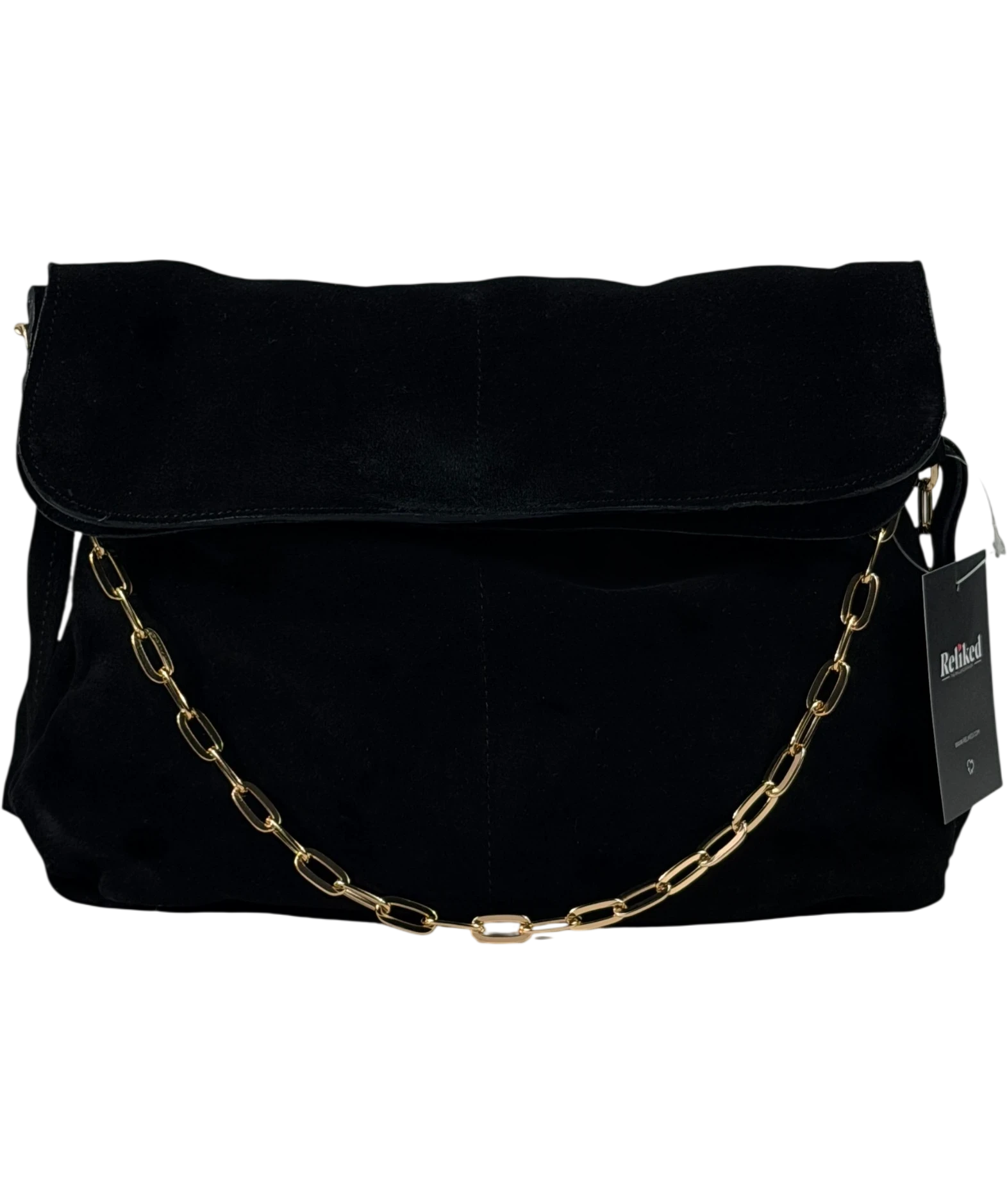 River Island Black Real Suede Chain Slouch Shoulder Bag