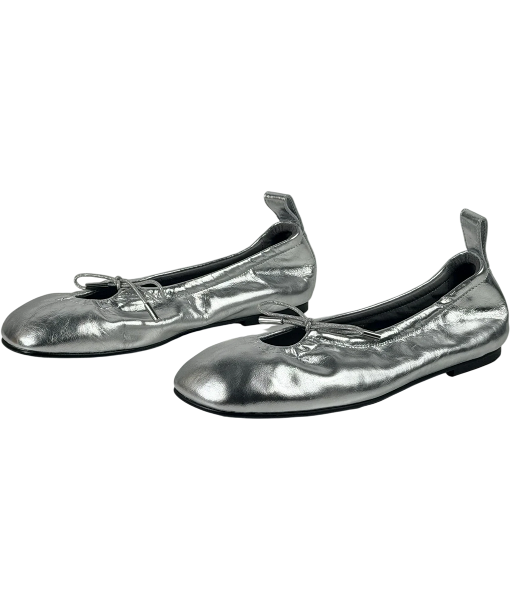 alohas Rosalind Shimmer Metallic Silver Leather Ballet Flats UK 6 EU 39