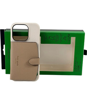 KATE SPADE New York Beige Colorblocked Pebble Leather Iphone 15 Pro Cardholder Case One Size