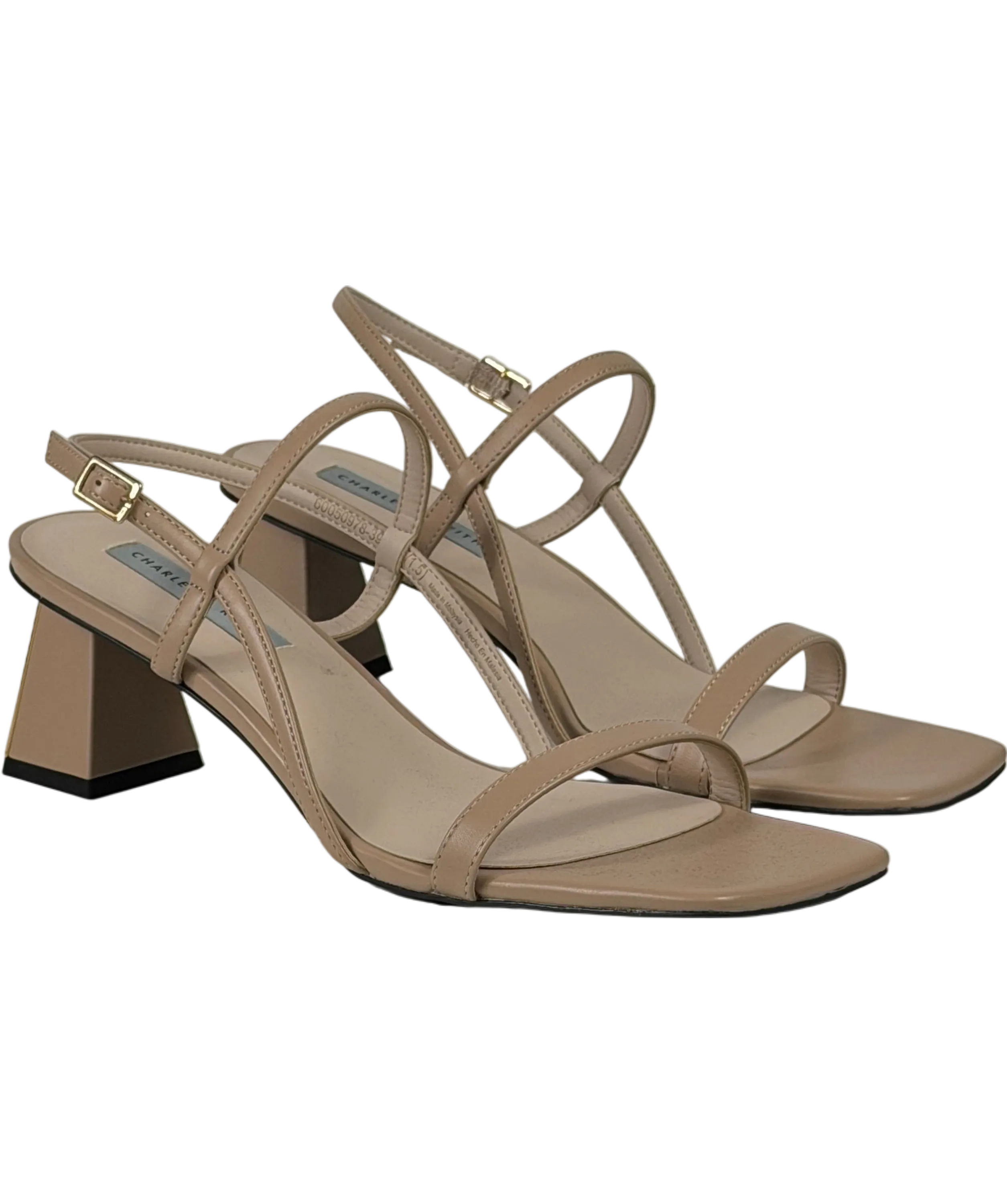 Charles & Keith Strappy Block Heel Slingback Sandals In Beige UK 6 EU 39