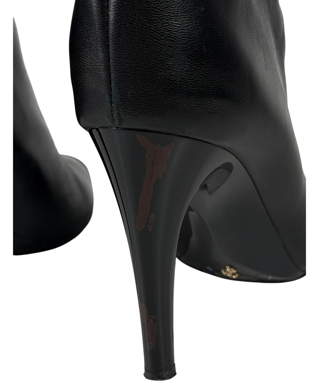 JIMMY CHOO Black Leather Pointed Toe Ankle Boots With Patent Cap Toe UK 5 EU 38