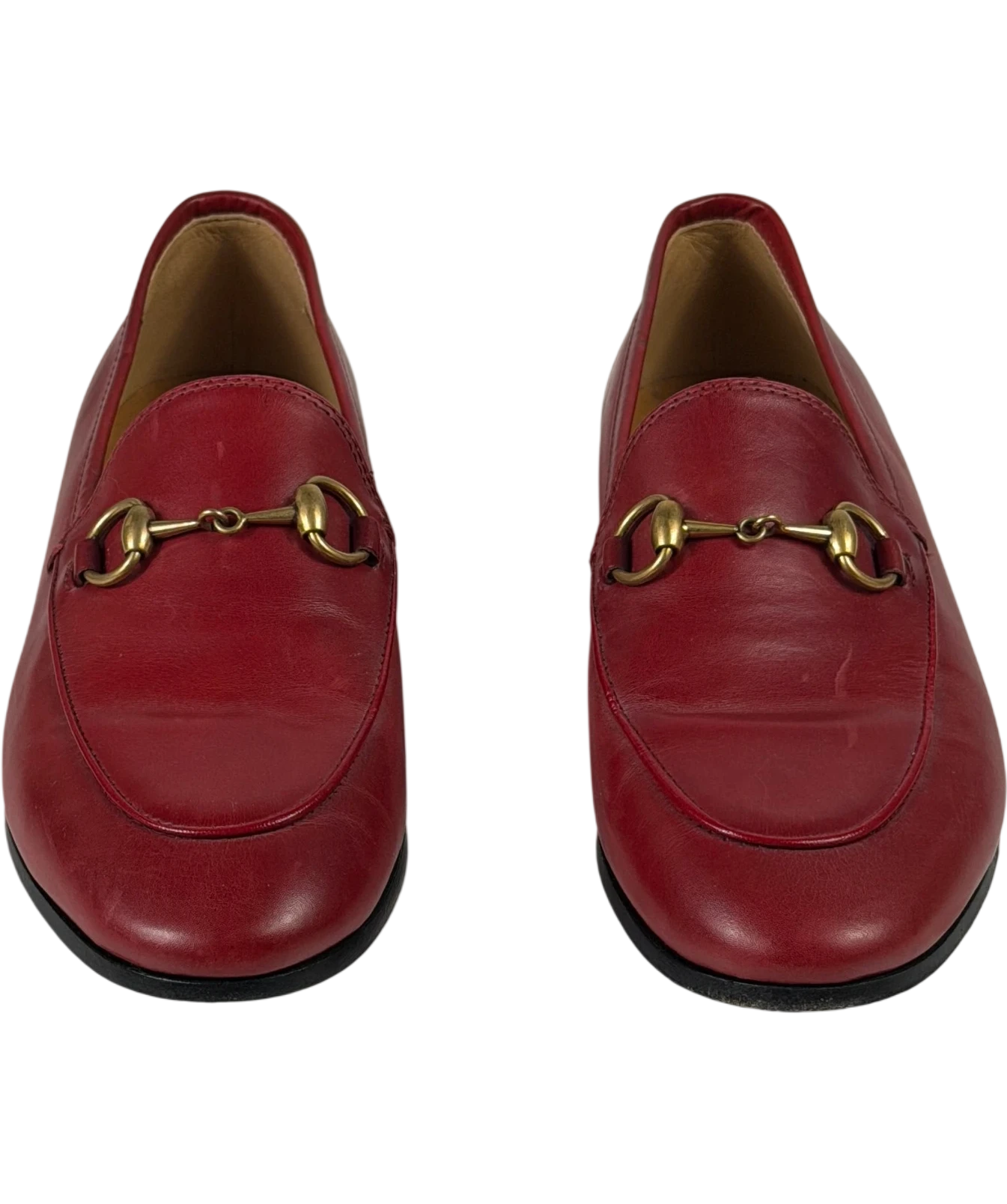 GUCCI Red Leather Jordaan Gold Horsebit Loafers UK 2 EU 35