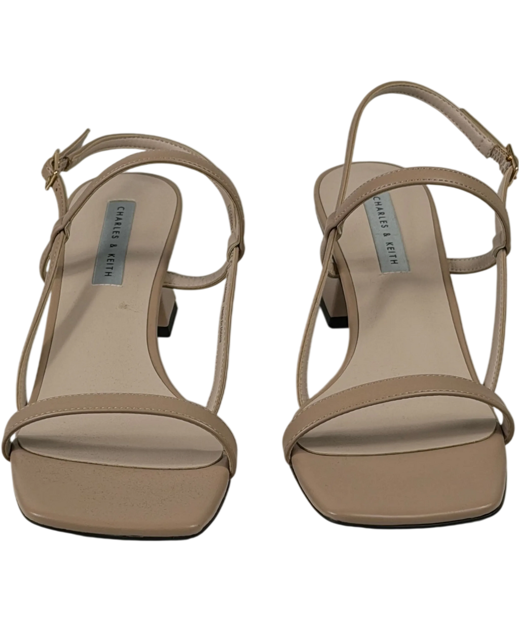 Charles & Keith Strappy Block Heel Slingback Sandals In Beige UK 6 EU 39