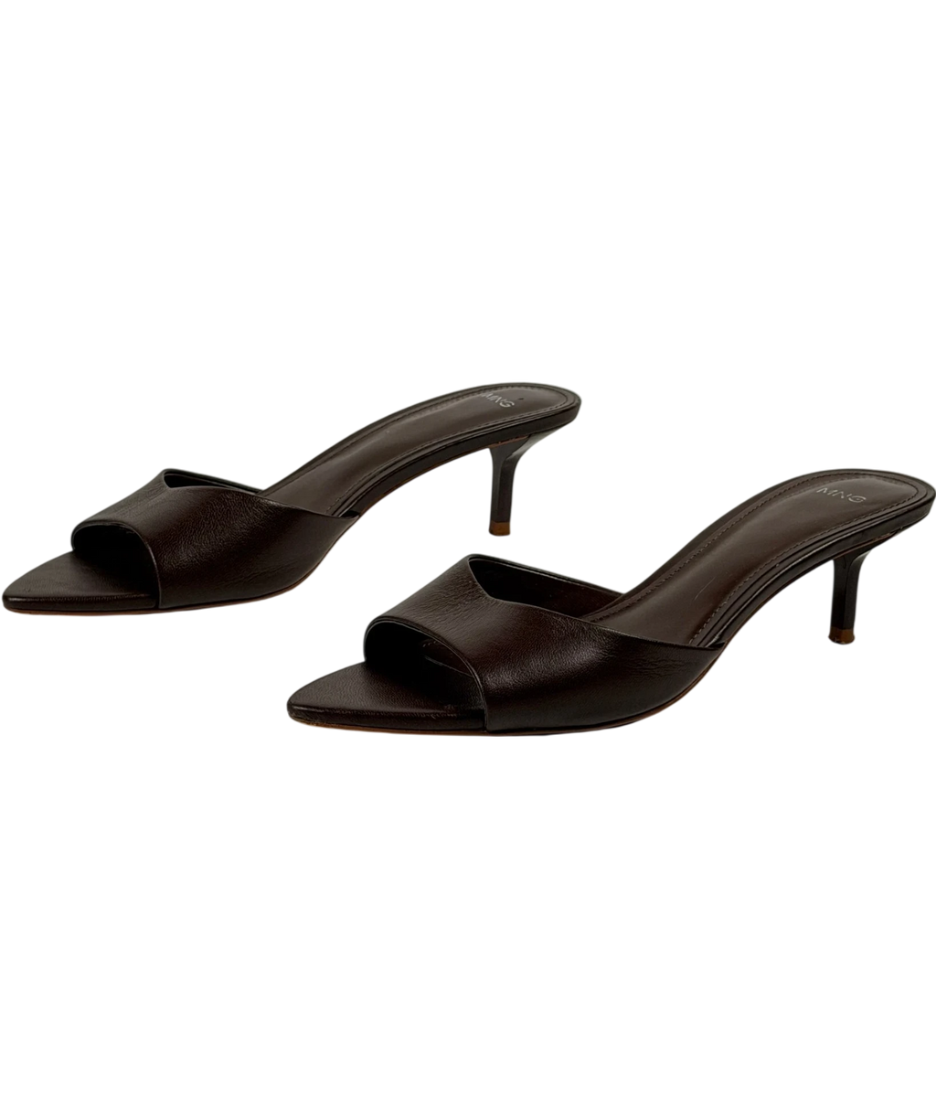 MANGO Brown Textured Kitten Heel Mules UK 5 EU 38