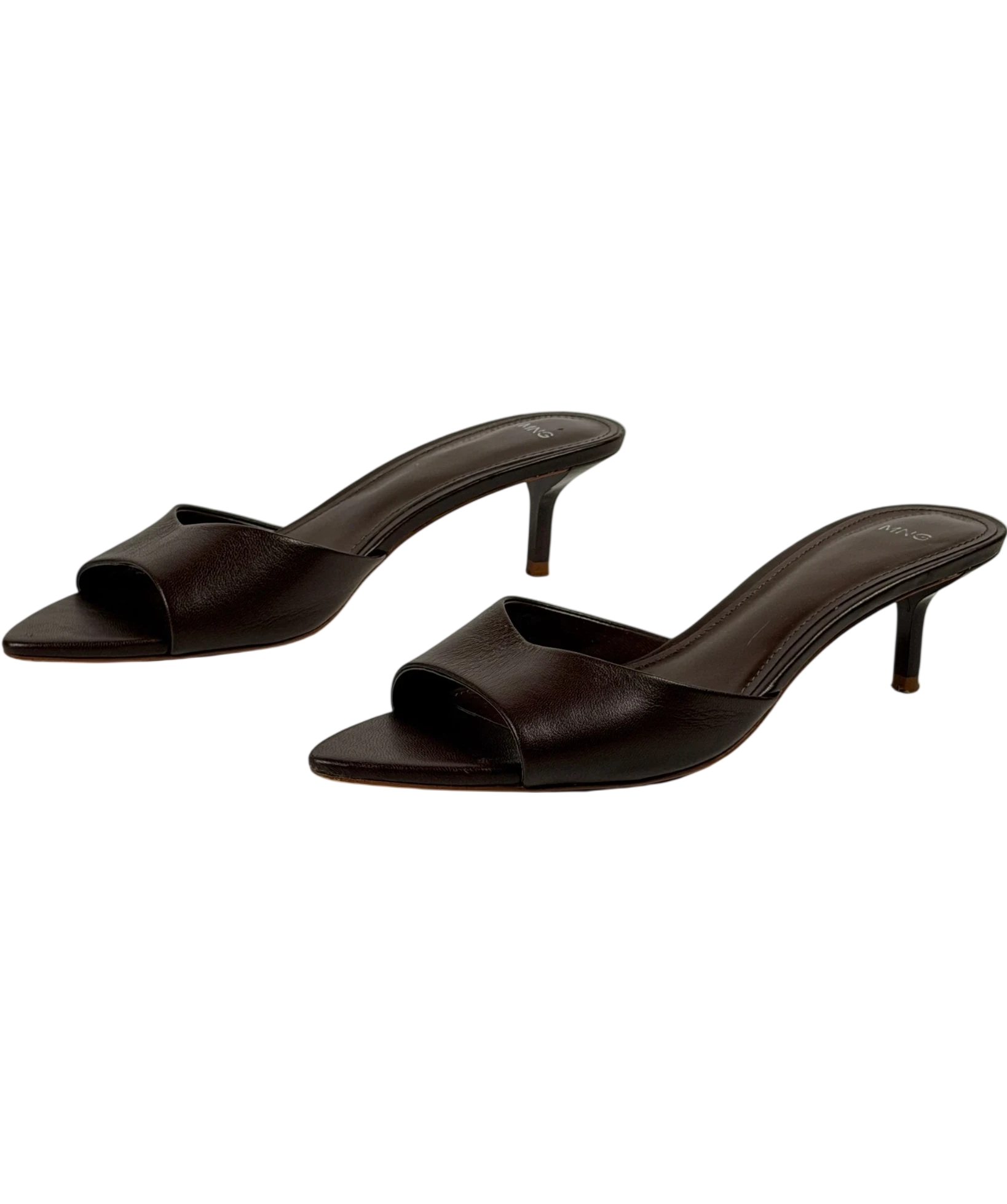 MANGO Brown Textured Kitten Heel Mules UK 5 EU 38