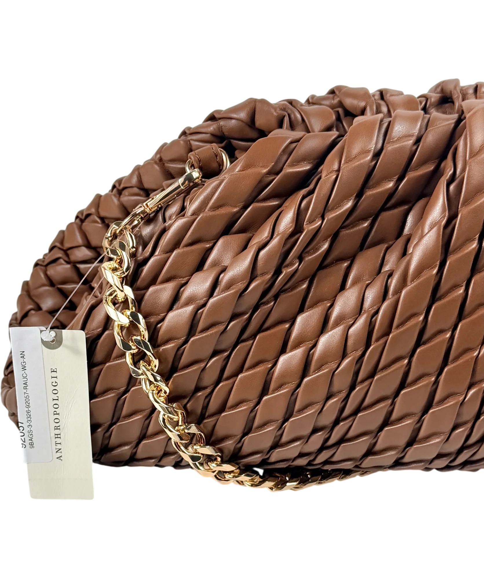 BY ANTHROPOLOGIE  Chocolate Brown Oversized Woven Clutch Bag with chain strap