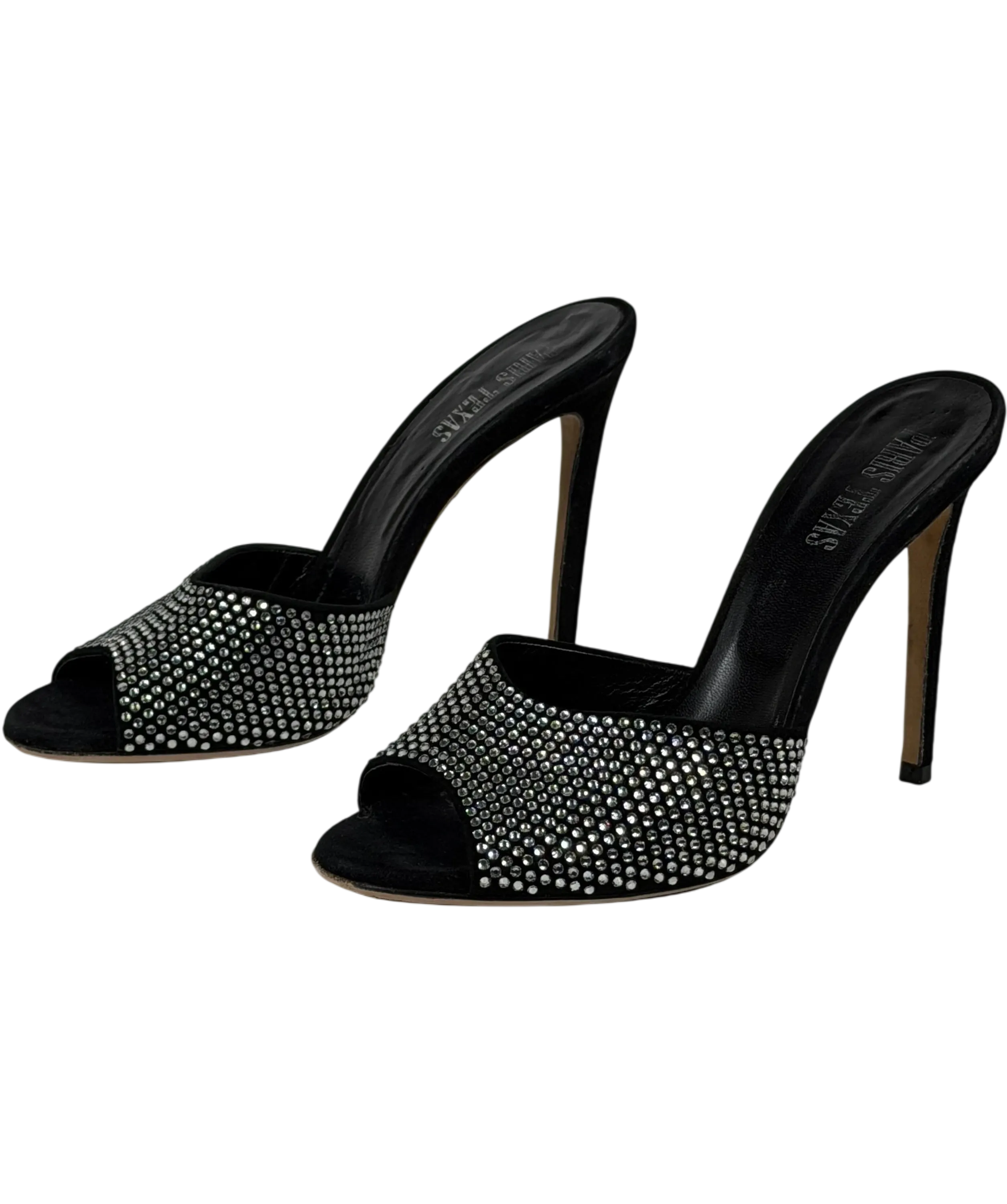PARIS TEXAS Holly Crystal-embellished Suede Stiletto Mules In Black UK 5 EU 38