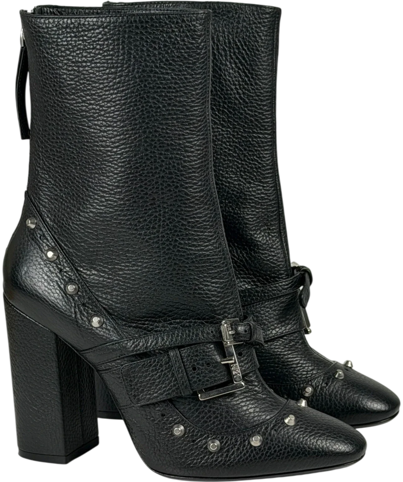 No21 Black Leather Studded Buckle Block Heel Ankle Boots UK 8 EU 41