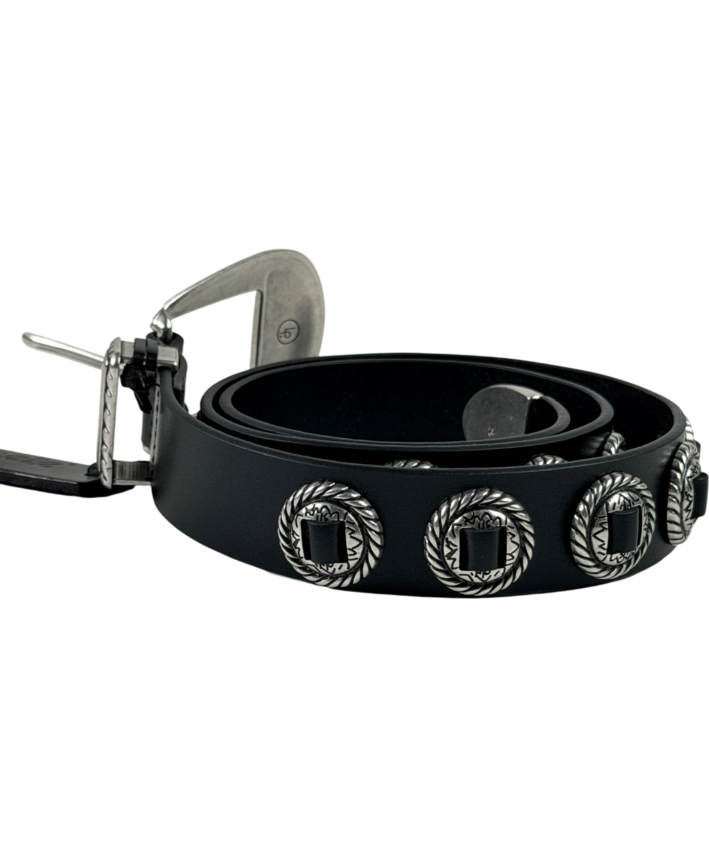 LINEA PELLE Studded Western Concho Belt In Black UK M