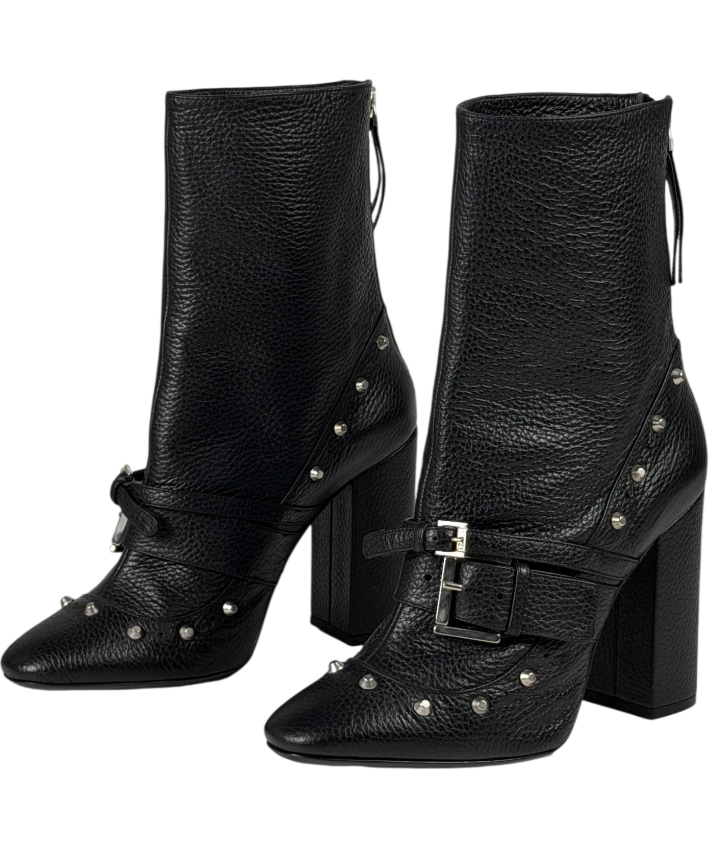 No21 Black Leather Studded Buckle Block Heel Ankle Boots UK 8 EU 41