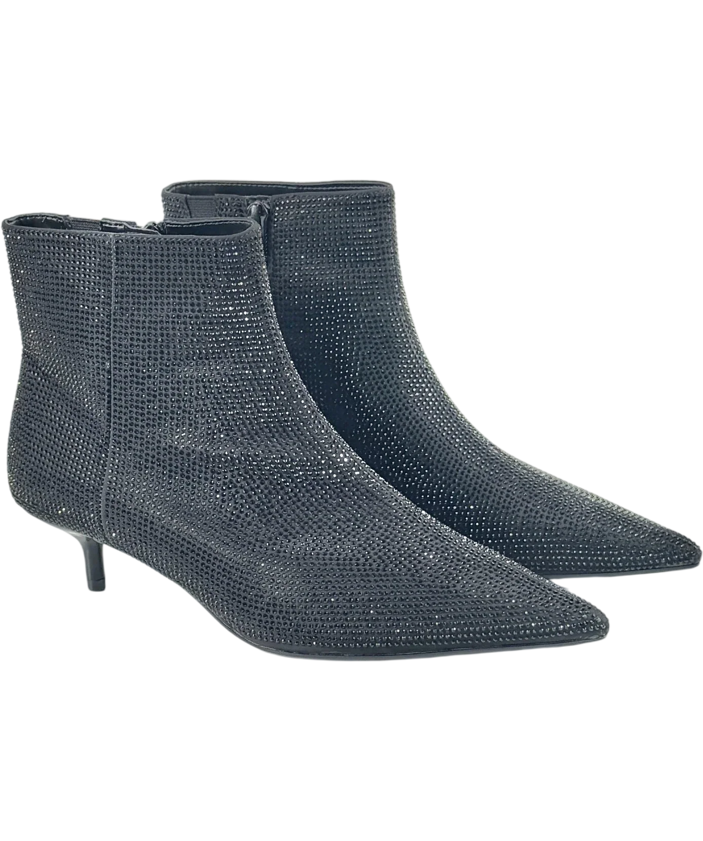 M&S Collection Wide Fit Satin Hotfix Kitten Heel Ankle Boots, Black UK 6 EU 39
