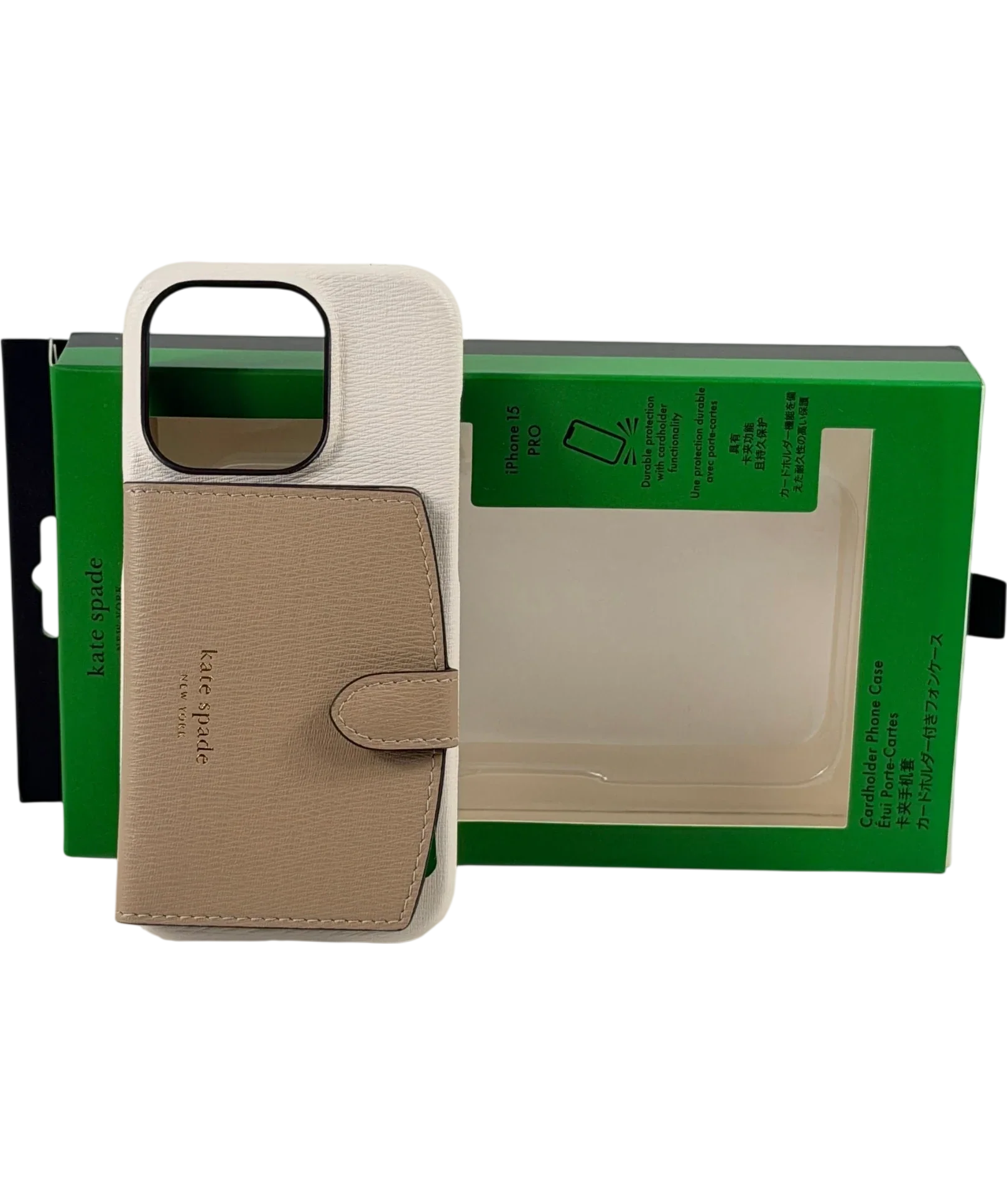 KATE SPADE New York Beige Colorblocked Pebble Leather Iphone 15 Pro Cardholder Case One Size