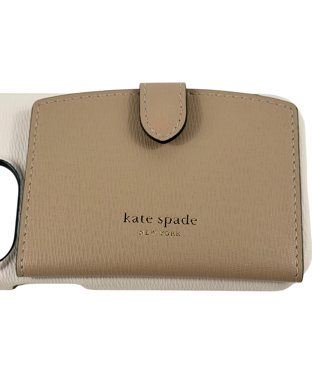 KATE SPADE New York Beige Colorblocked Pebble Leather Iphone 15 Pro Cardholder Case One Size