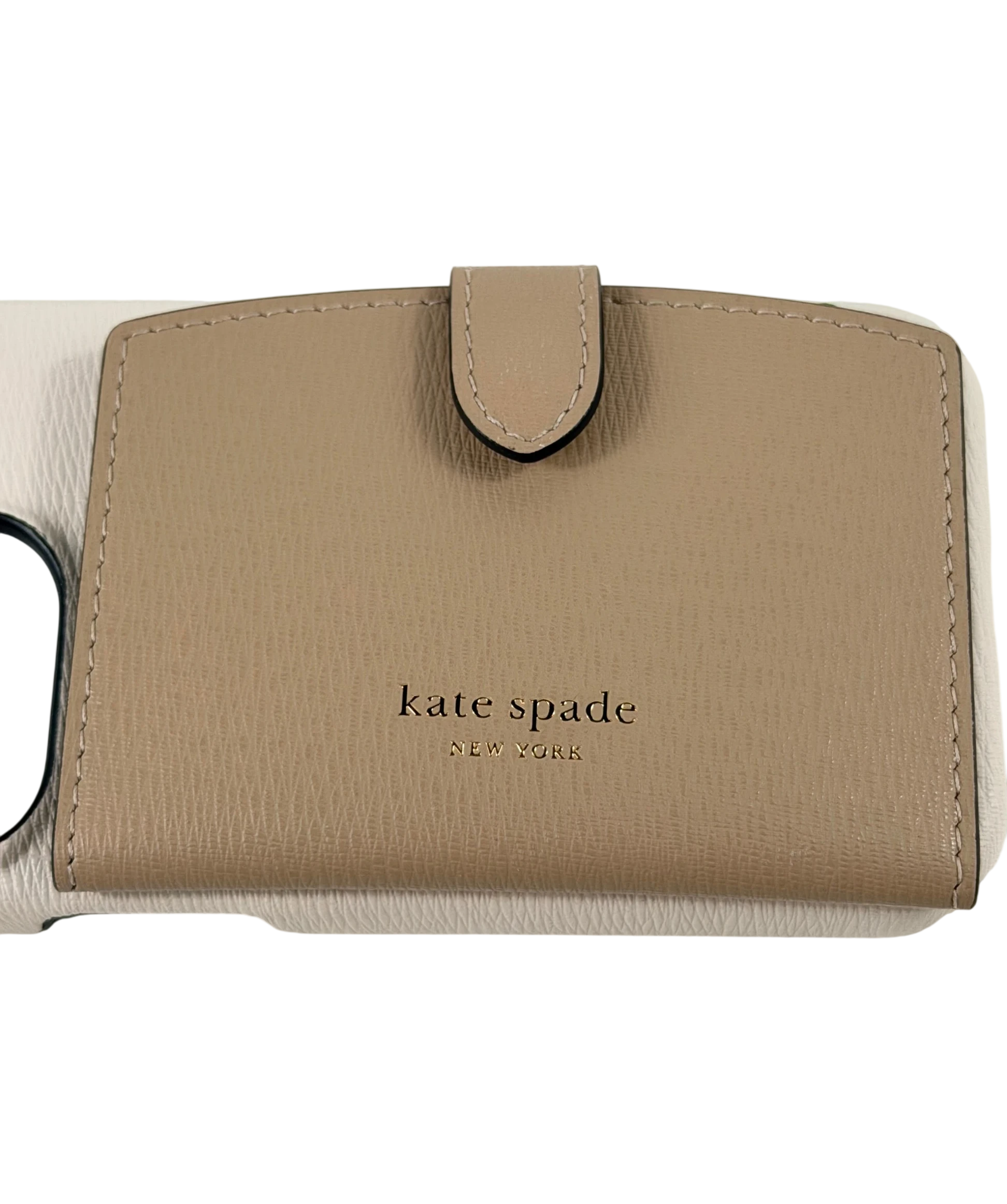 KATE SPADE New York Beige Colorblocked Pebble Leather Iphone 15 Pro Cardholder Case One Size