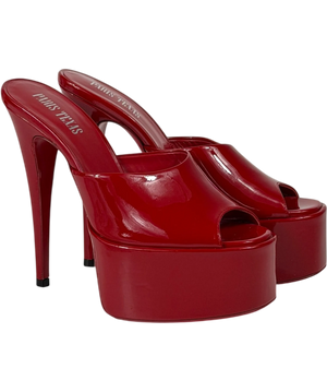 Paris Texas Red Marina Platform Mules In Glossy Patent Leather UK 4 EU 37