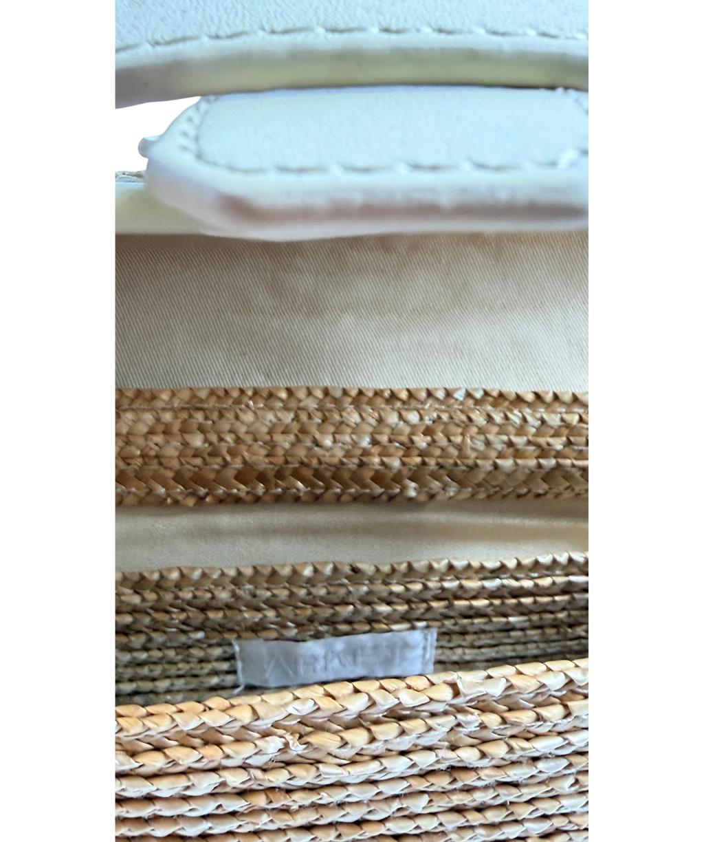 Arket Rectangular Straw & Leather Bag, Cream & Natural