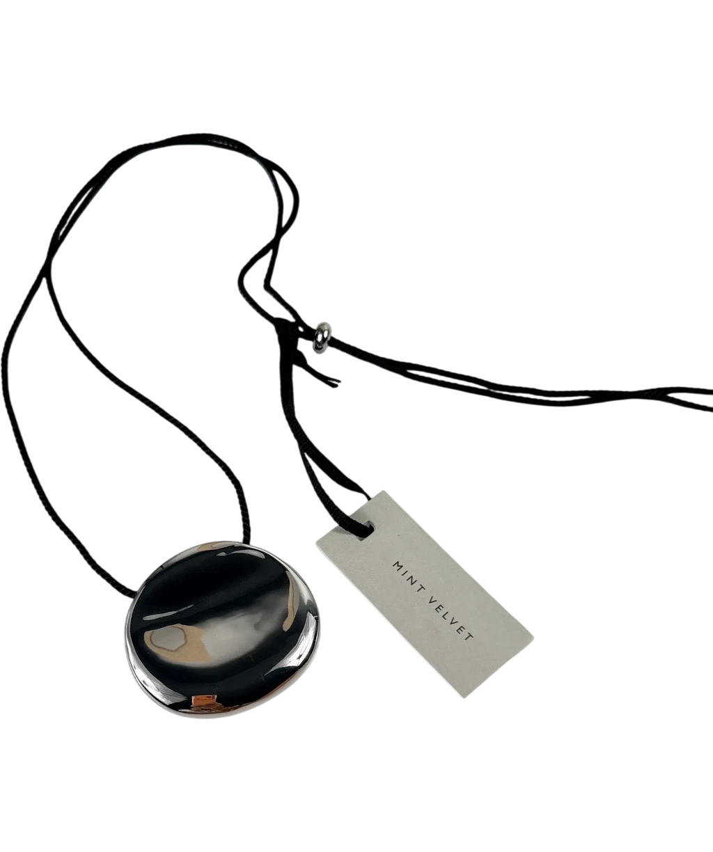 Mint Velvet Metallic Silver Tone Stud Rope Pendant Adjustable Necklace One Size One Size