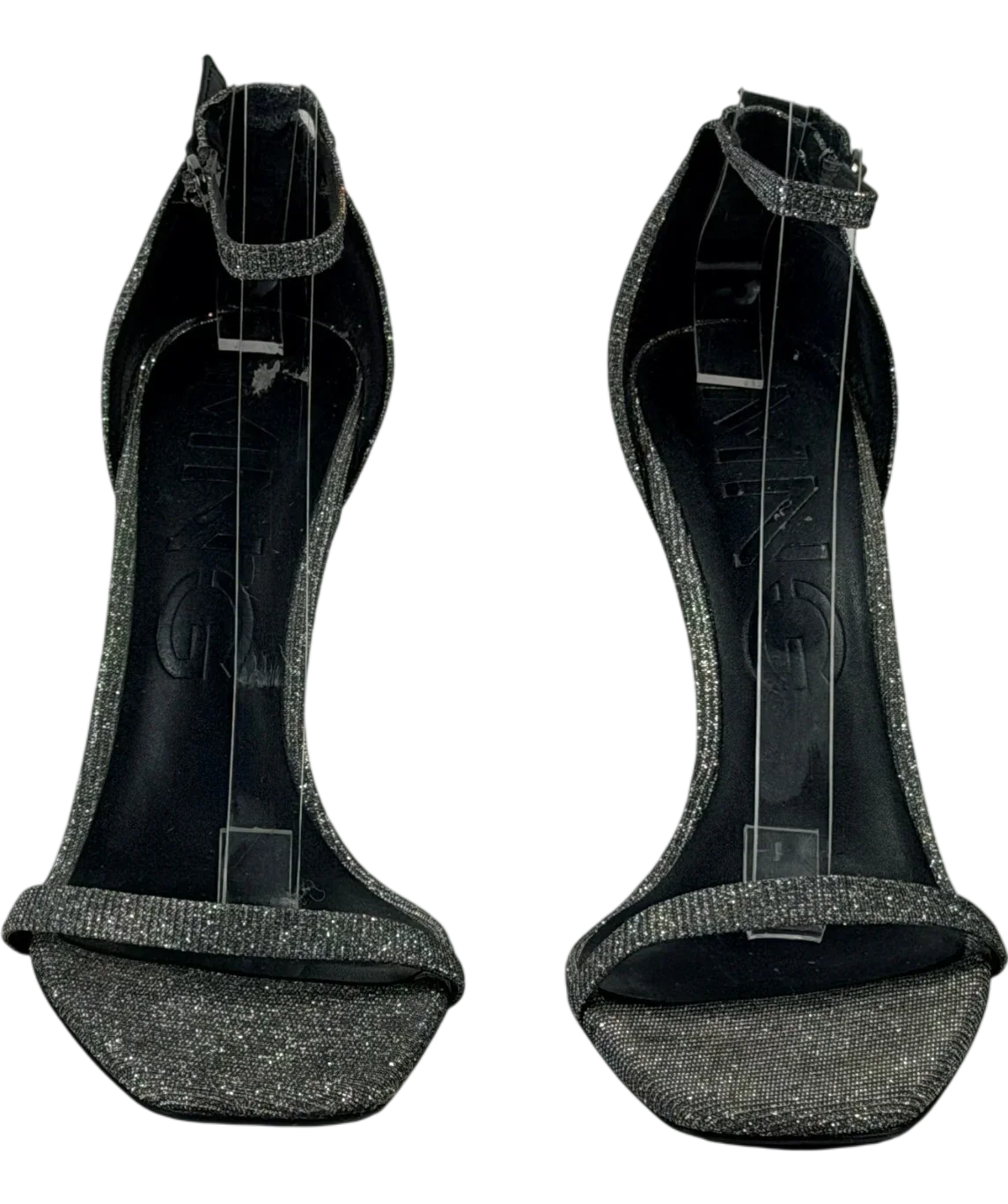 MANGO Metallic Silver Glitter Ankle-strap Stiletto Sandals UK 6 EU 39