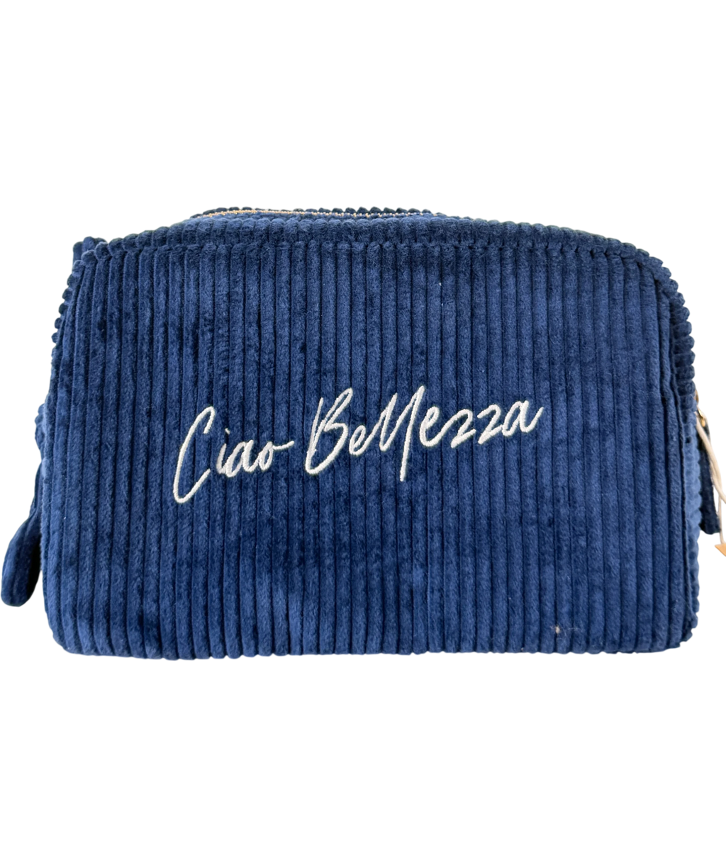 Irene Forte Blue Navy Corduroy Wash Bag No Size
