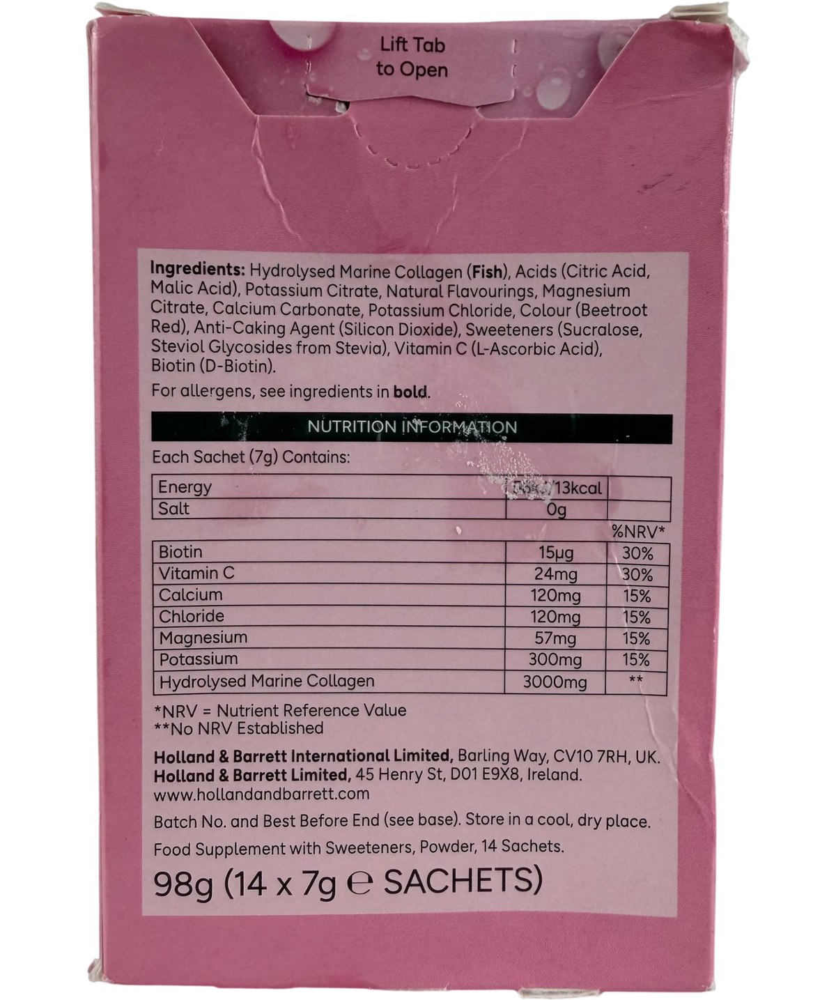 Holland & Barrett Hydration + Beauty Support With Collagen 14 pack