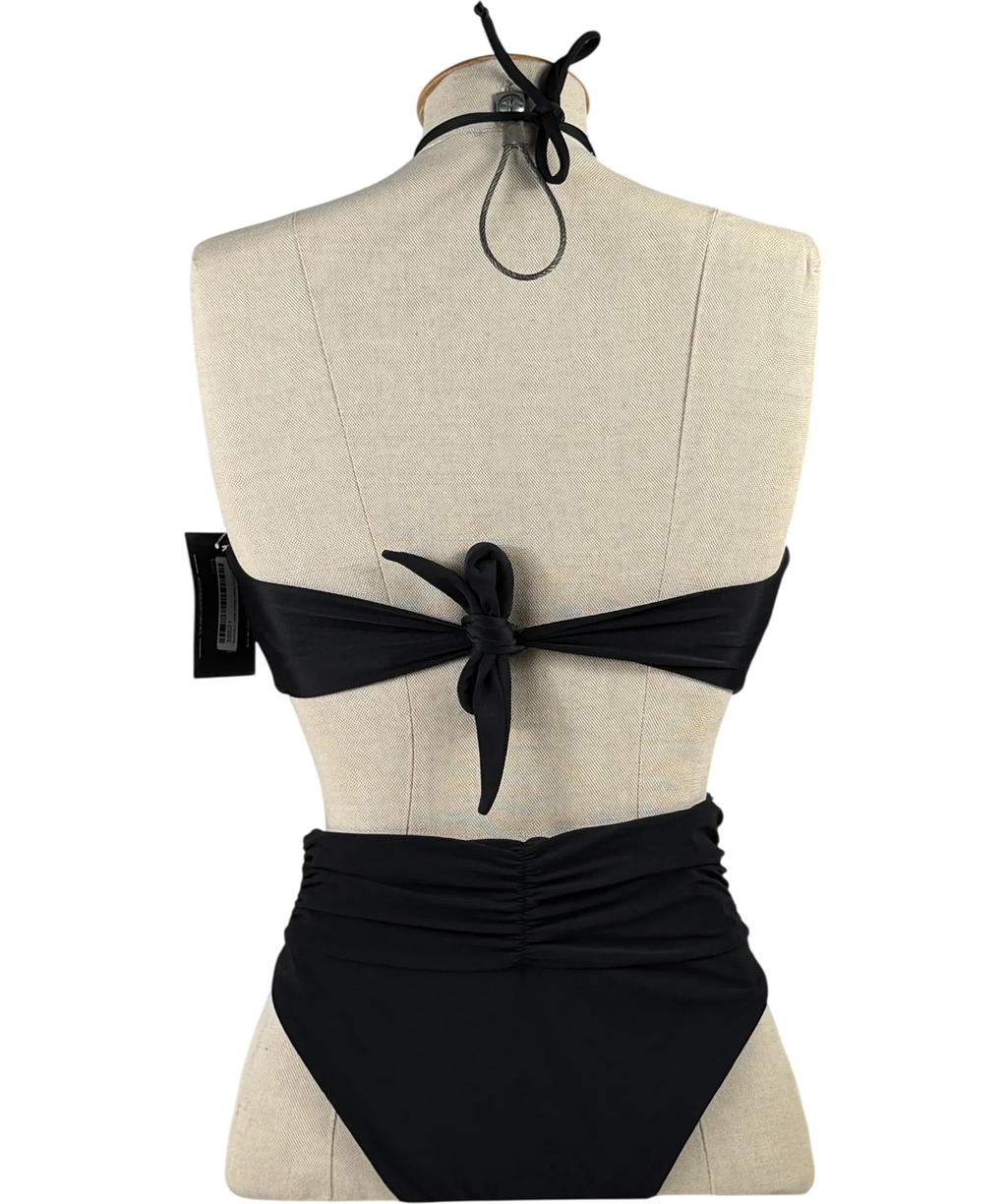 MAGDA BUTRYM Black Ruched Bandeau Halter Neck High Waisted Bikini Set UK S