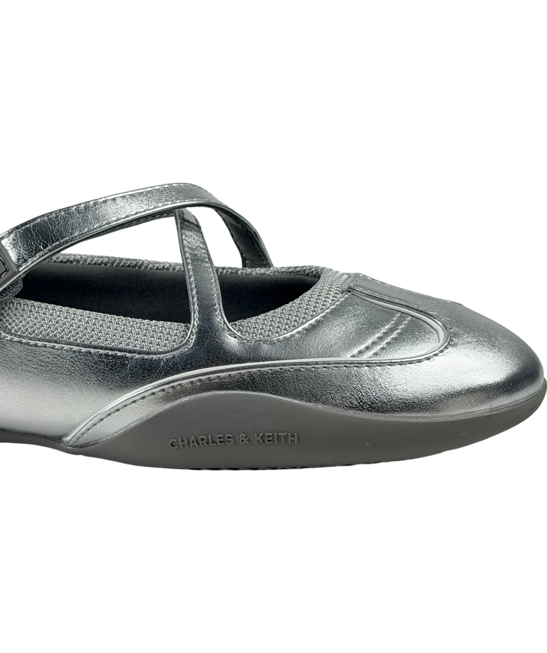 Charles & Keith Charles And Keith Mika Crossover Mary Jane Sneakers In Metallic Silver UK 4 EU 37