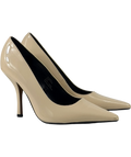 River Island Cream Long Chisel Toe Patent Court Heels UK 5 EU 38